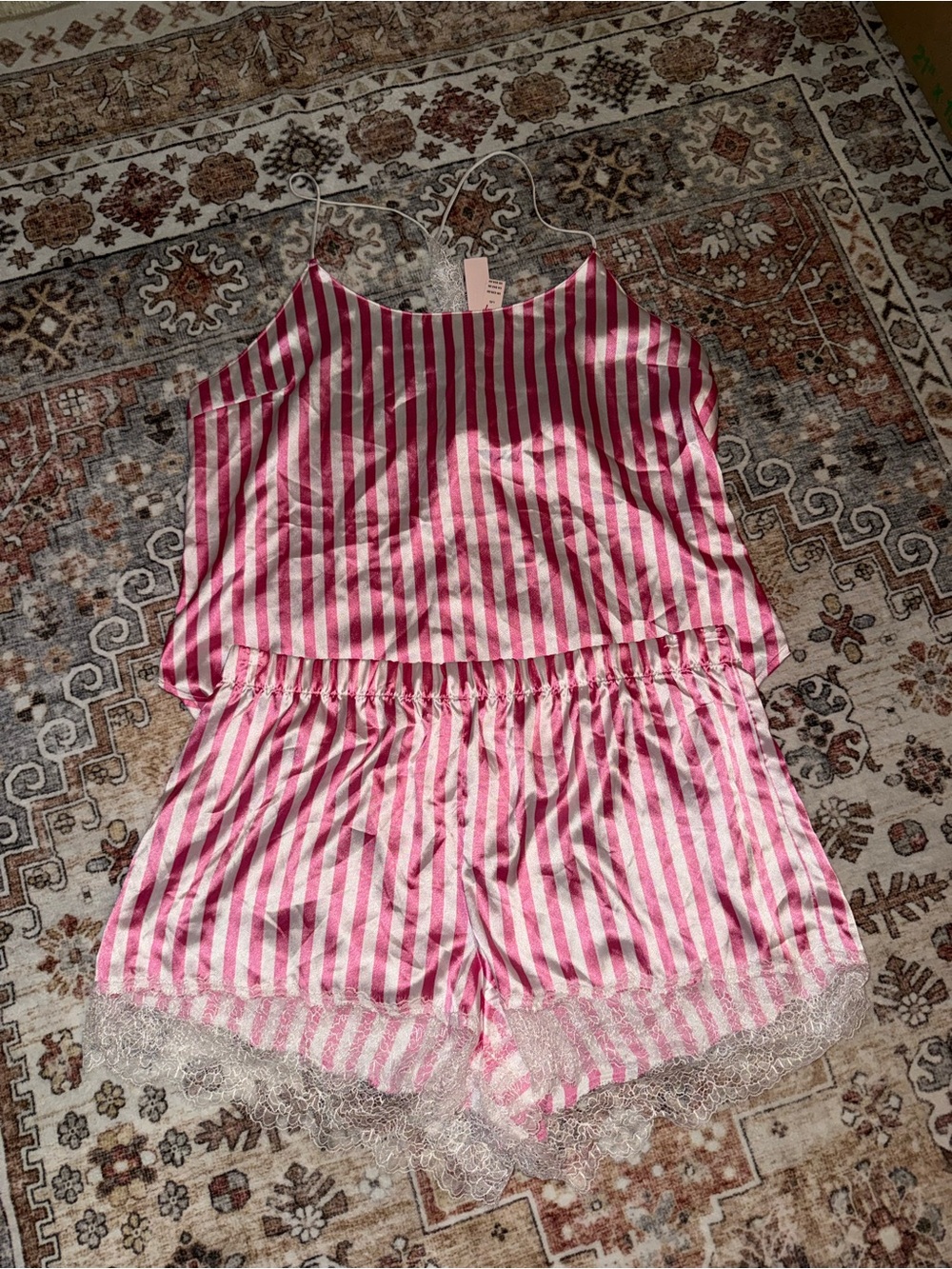 Victoria’s Secret Striped Pink & White Satin Sleep Set